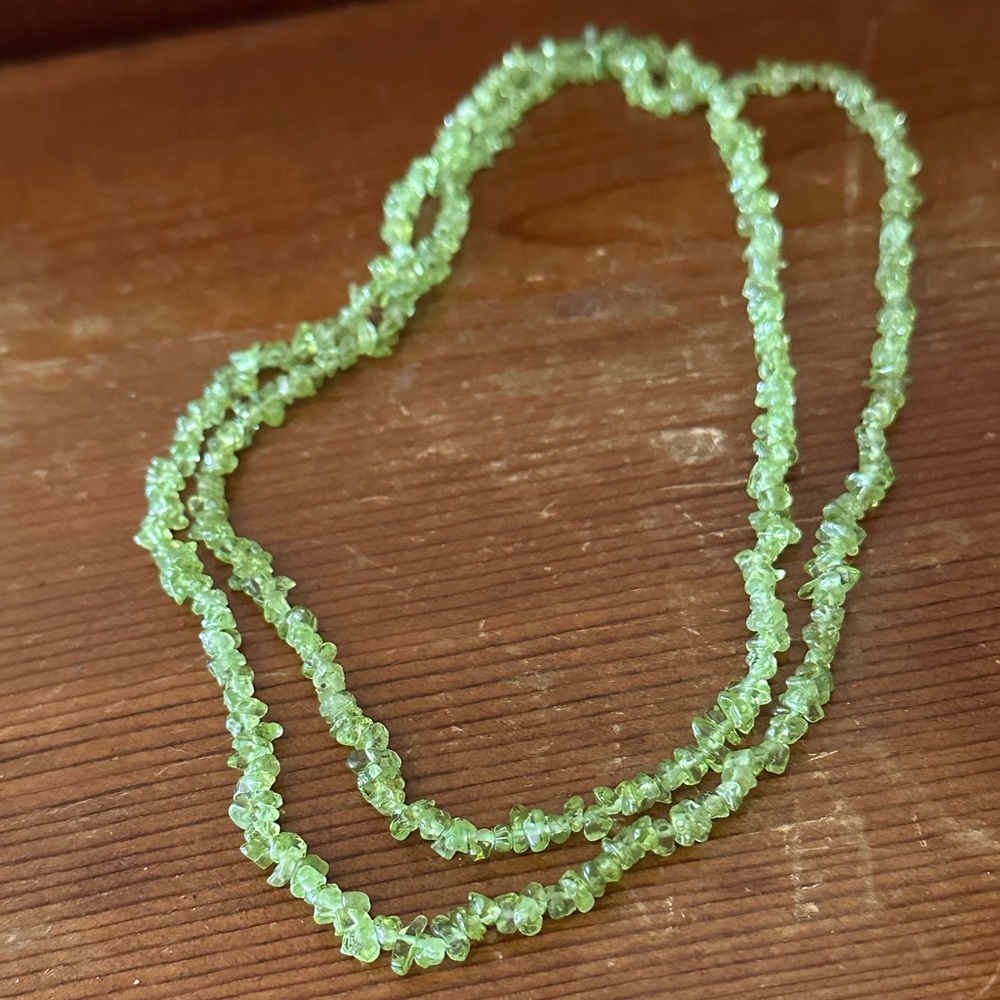Peridot Chips Tumbled Polished Smooth Green Bead Long Necklace Craft Strand